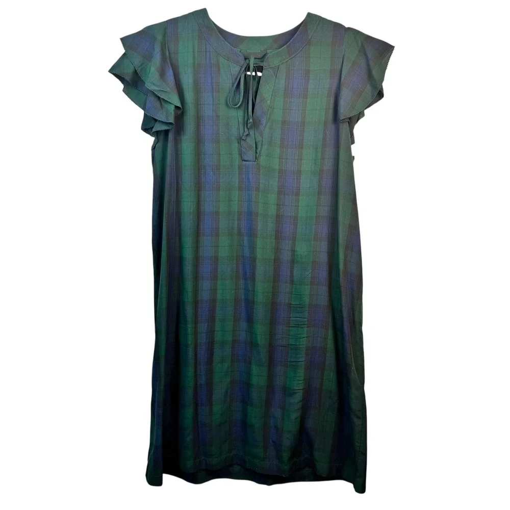 Vineyard Vines Dress Womens‎ Small Blackwatch Plaid Flutter Sleeve Tie Neck